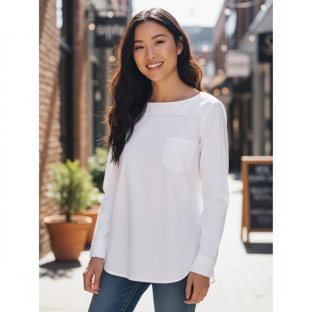 LOFT White Long Sleeve Tunic Back Button-up Top